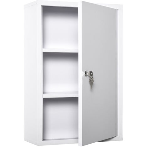 Armoire à pharmacie 3 niveaux en acier blanc, 40x18x60 cm, avec 2 clés et fixation murale (1/5)