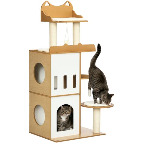 Arbre à Chat en MDF avec Griffoir pour Chat, 2 Maisons pour Chat, Perchoirs et Balle de Jeu, 60x48x133 cm (1/5)