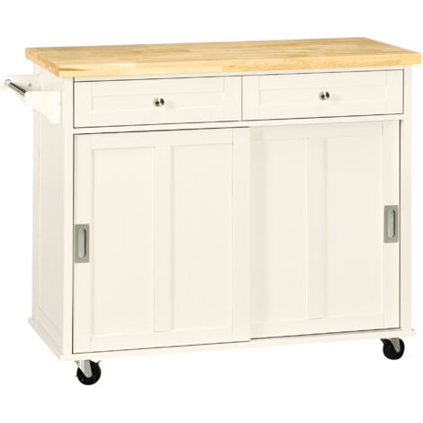 Îlot de cuisine avec tiroirs, armoire et porte-serviettes, 110x49.5x89.5 cm, blanc (1/5)