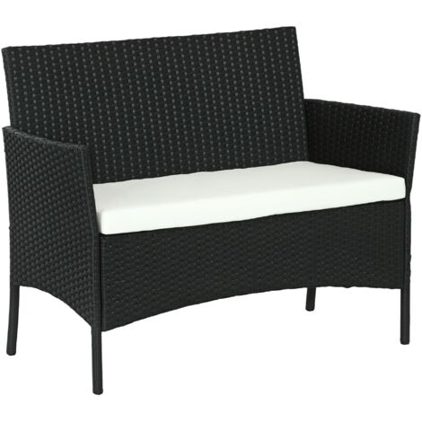 Divano da esterno 2 posti con cuscino e braccioli, in rattan PE e acciaio, 107x55x80 cm, nero (1/5)