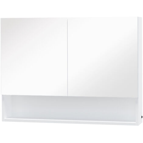Armoire murale avec miroir, éclairage LED, étagère ouverte et étagère intérieure, 80x15x60 cm (1/5)