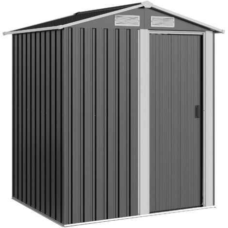 Abri de jardin en acier pour outils, toit incliné et 4 aérations, 152x132x188cm (1/5)