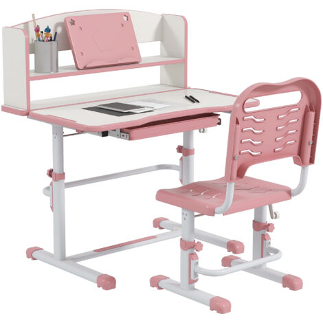 Ensemble bureau enfant avec chaise réglable et plan incliné, rose, 6-12 ans (1/5)