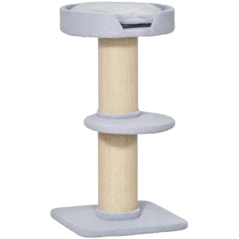 Tiragraffi pour Chat avec Coussin, Revêtement en Peluche et Poteau en Sisal, 45x45x91cm, Bleu (1/5)