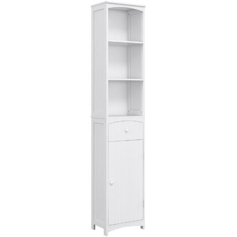 Armoire de toilette blanche MDF, meuble colonne de salle de bain gain de place, étagère multifonction 3 niveaux 34x24x170cm (1/5)