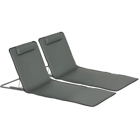 Lot de 2 transats de plage pliants à dossier réglable 5 positions avec sac de transport, gris (1/5)