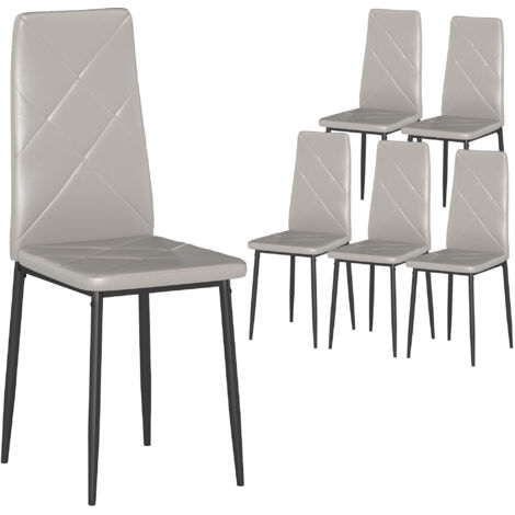 Lot de 6 Chaises de Salle à Manger Design Haut Dossier en Similicuir et Acier, 41x50x97 cm, Gris (1/5)
