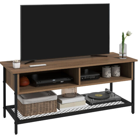 Support TV mobile industrielle jusqu'à 48 pouces, bois et acier, 110x40x48cm, marron et noir (1/5)