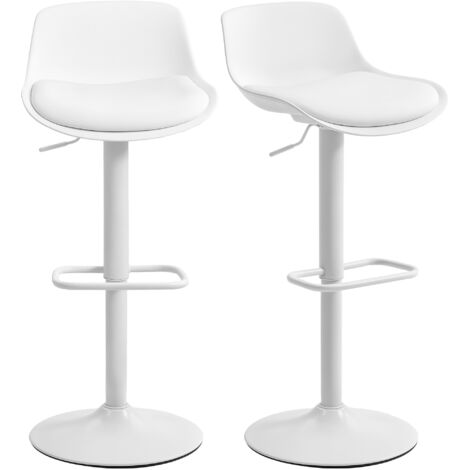 Lot 2 Tabourets de Bar avec Dossier, Hauteur Réglable, Siège Tournant en Cuir PU et Repose-pieds, Blanc (1/5)