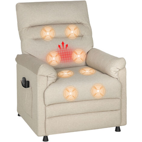 Fauteuil Relax Inclinable avec Repose-Pieds, Chauffant, 8 Points de Massage et 5 Modes, Tissu Velours, Beige (1/5)