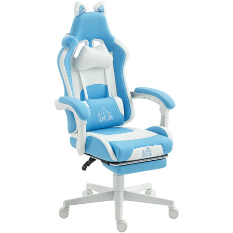 Chaise de Gaming Inclinable avec Repose-pieds et Coussins, Similicuir et Mousse, 65x62x116-124 cm, Blanc et Rose (1/5)
