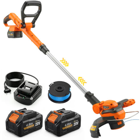 Débroussailleuse à Batterie 2 en 1, Coupe-Bordure 18V avec 2 Batteries 4Ah, Chargeur, Manche Télescopique, Tête Inclinable, Poignée Réglable, Coupe 25cm, 8000 tr/min, Légère pour Jardin Pelouse