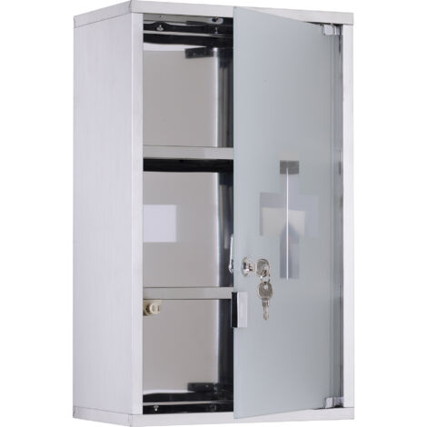 Armoire à pharmacie 50x30x18cm, boîte de premiers secours mobile en acier inoxydable avec serrure (1/5)