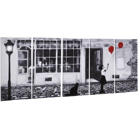 Stampa su Tela, Fillette, 80x40cm, Lot de 5, pour Maison et Bureau, Toile en Pin et Peinture à l'Eau, Noir Blanc Rouge (1/5)