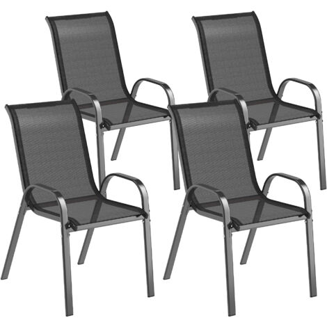 Set 4 Sedie da Giardino Impilabili in Acciaio e Tessuto a Rete Traspirante, 54x71x93 cm, Nero (1/5)