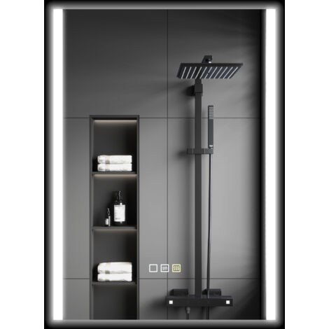 Miroir de Salle de Bain avec Lumière LED 3 Couleurs et Mémoire, en Verre Trempé, 70x50x3 cm, Argenté (1/5)