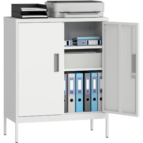 Armoire de bureau en acier 2 étagères réglables avec serrure et 2 clés, 80x40x100 cm, blanc (1/5)