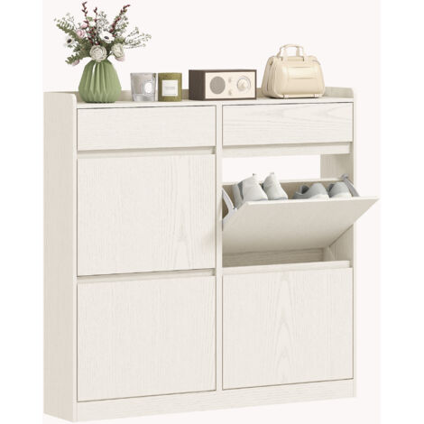 Scarpiera slim en bois 4 tiroirs basculants et 2 tiroirs coulissants, 98x19.2x95.3 cm, blanc (1/5)