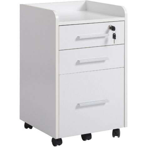 Bureau blanc à 3 tiroirs en bois avec serrures, classeur de documents (1/5)
