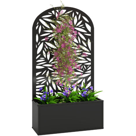 Arche en métal pour plantes grimpantes avec jardinière, trous de drainage, 61x23x113 cm, noir (1/5)