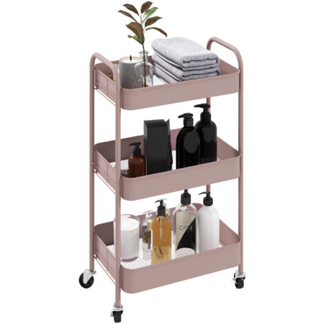 Carrello da Cucina a 3 Livelli con Maniglie e 4 Rotelle, in Acciaio, 45x30.6x79 cm, Rosa (1/5)