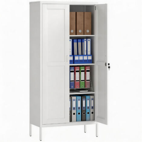 Armoire de bureau en acier 3 étagères réglables avec serrure et 2 clés, 80x40x175 cm, blanc (1/5)