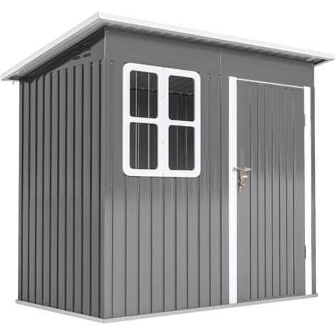 Casetta da Giardino in Acciaio con Porta con Blocco, Finestra e Prese d'Aria, 2.2 x 1.3 m, Grigio (1/4)