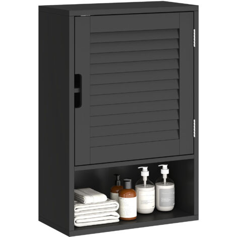 Armoire murale de salle de bain avec étagère ajustable et porte à amortisseur, 40x20x60 cm, Noir (1/5)