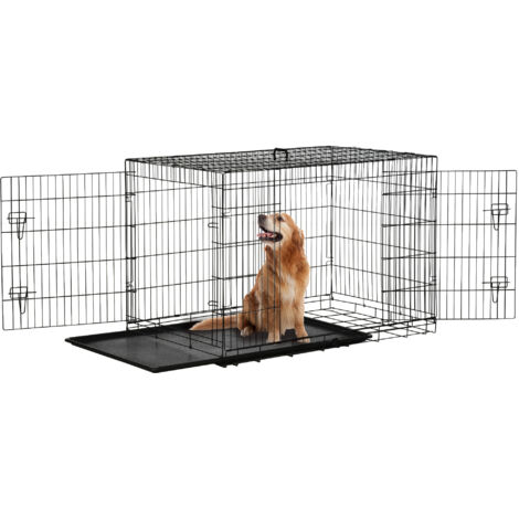 Cage pliable en acier pour animaux avec poignée et double porte, 121x77x82 cm (1/5)
