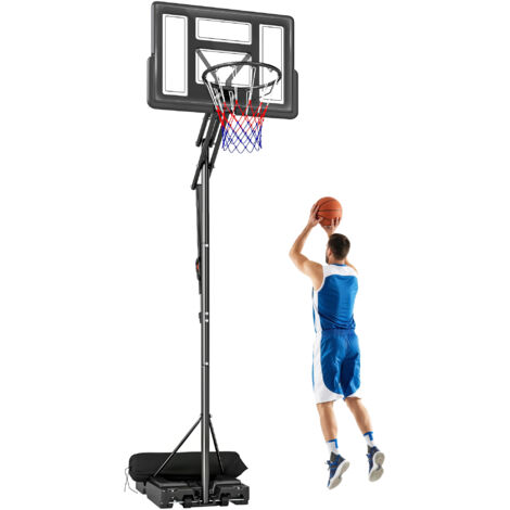 Panier de basket extérieur avec base remplissable et roulettes, en acier, PE et PC, 120x120x370 cm (1/5)
