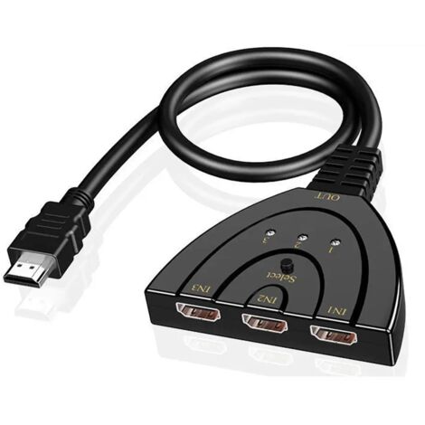 Commutateur HDMI 3 entrées 1 sortie 1080p 60Hz switch HDMI répartiteur vidéo adaptateur câble pigtail haute définition compatible TV PC console 1 pièce Noir (1/3)