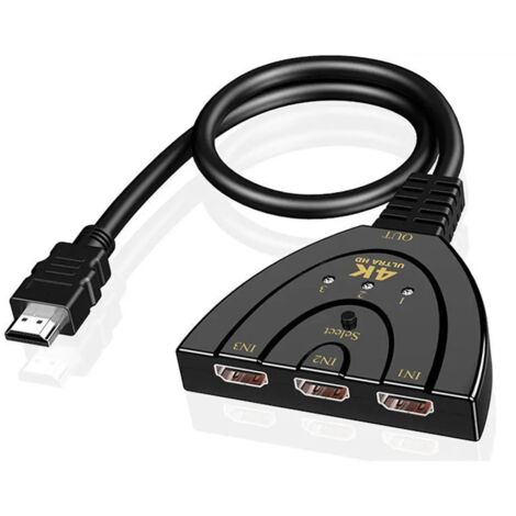 Commutateur HDMI 3 entrées 1 sortie 4K 60Hz switch HDMI répartiteur vidéo adaptateur câble pigtail haute définition compatible TV PC console 1 pièce Noir (1/5)