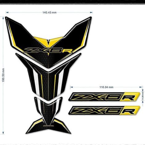 Protection autocollante de réservoir pour Kawasaki Ninja ZX-6R (2016-2020) - Logo, emblème, autocollant de protection pour carénage et genoux - Or (1/5)