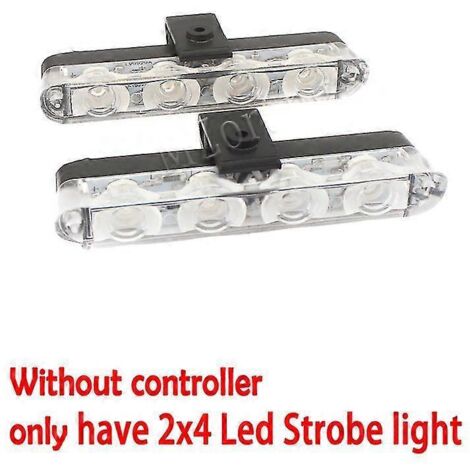 Gyrophare de police 12 V, 2 x 4 LED, télécommande sans fil, gyrophare stroboscopique pour ambulance, feu d'avertissement d'urgence extérieur - 1 blanc, 1 jaune - Sans contrôleur (1/5)
