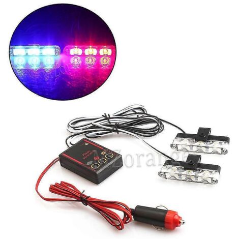 2x3 Feux stroboscopiques d'urgence FSO, gyrophares LED, stroboscopes, gyrophares de police, 12 V, 6 W, clignotants pour voiture, allume-cigare - 1 rouge, 1 bleu (1/5)