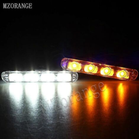 2x4 Feux stroboscopiques à LED pour avertissement, police, automobiles, 12 V, clignotants pour voitures, camions, pompiers, ambulances, accessoires auto FSO - 1 blanc, 1 jaune (1/5)