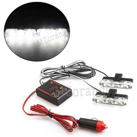 Lampe stroboscopique 2x3, gyrophare d'urgence FSO, lampe de signalisation LED, stroboscope, lampe de police, 12 V, 6 W, clignotant LED pour voiture, allume-cigare - Blanc