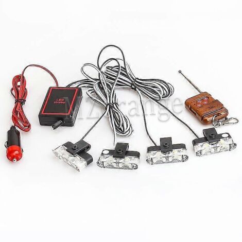 Allume-cigare avec fil et télécommande pour feux stroboscopiques 4x2 LED, stroboscope clignotant, lampe de police, avertissement automatique, accessoires de voiture d'urgence - Rouge - Allume-cigare (1/5)