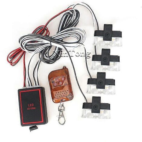 Feux stroboscopiques sans fil avec télécommande filaire pour allume-cigare, 4 x 2 LED, style stroboscopique, clignotant, pour voiture, avertissement automatique d'urgence - 2 rouges, 2 blancs - 4 LED (1/5)