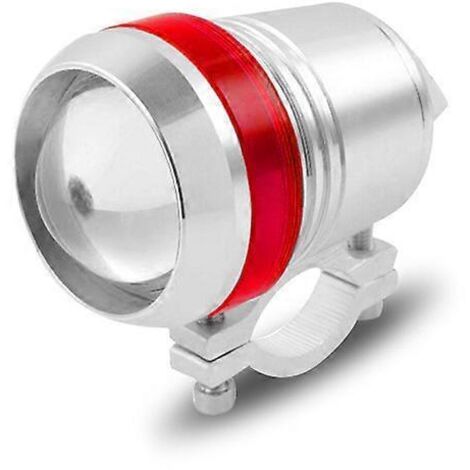 Phares extérieurs à LED pour motos et véhicules électriques, type canon laser U3, éclairage longue et courte portée – Coque argentée, blanc et rouge (1/5)