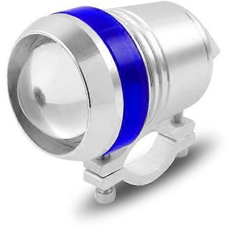 Phares extérieurs à LED pour motos et véhicules électriques, type canon laser U3, éclairage longue et courte portée – Coque argentée, blanc et bleu (1/5)