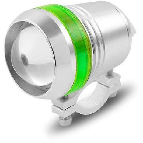 Phares extérieurs à LED pour motos et véhicules électriques, type canon laser U3, éclairage longue et courte portée – Coque argentée, blanc et vert (1/5)