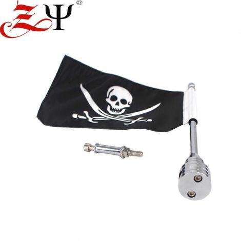 Drapeau pirate avec mât, compatible avec porte-bagages arrière Harley XL883 1200 X48, grand modèle coulissant Road King - Galvanoplastie (1/4)