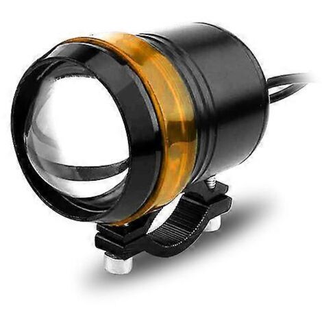 Phares extérieurs à LED pour motos et véhicules électriques, type canon laser U3, éclairage longue et courte portée — Coque noire, blanc et jaune (1/5)