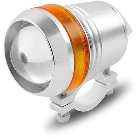 Phares extérieurs à LED pour motos et véhicules électriques, type canon laser U3, éclairage longue et courte portée – Coque argentée, blanc et jaune (1/5)