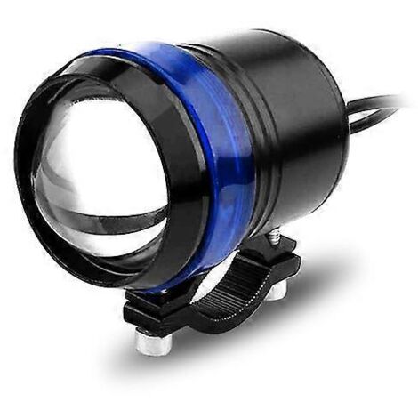 Phares extérieurs à LED pour motos et véhicules électriques, type canon laser U3, éclairage longue et courte portée — Coque noire, blanc et bleu (1/5)