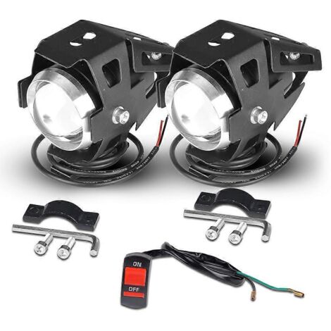 Lot de 2 phares LED pour moto, projecteur flash ultra-lumineux externe U5, style pistolet laser, transformateurs, projecteur de surbrillance - Paire d'interrupteurs noirs U5 (1/5)