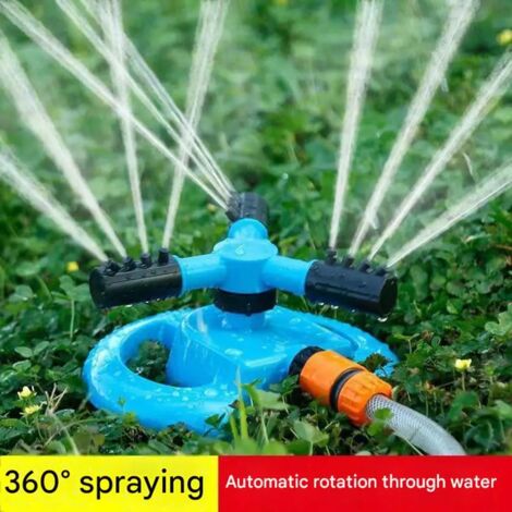 Arroseur rotatif 360° de jardin sprinkler automatique triple buse irrigation pelouse avec base ronde arrosage extérieur 1 pièce Bleu (1/3)