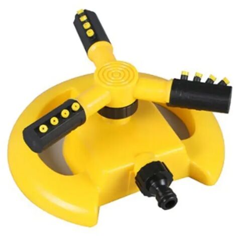 Arroseur rotatif 360° de jardin sprinkler automatique triple buse irrigation pelouse avec base ronde arrosage extérieur 1 pièce Jaune (1/3)