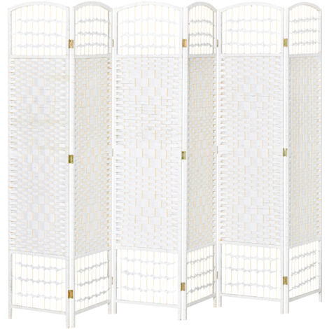 HOMCOM Paravent en bois blanc 242x170 cm, séparateur de pièce pliable 6 panneaux, cloison de séparation pour chambre à coucher, intérieur maison, écran décoratif pliant. (1/5)